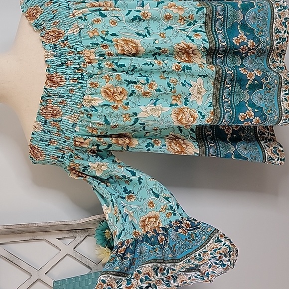 Boho floral off shoulder blouse Teal - Picture 5 of 7